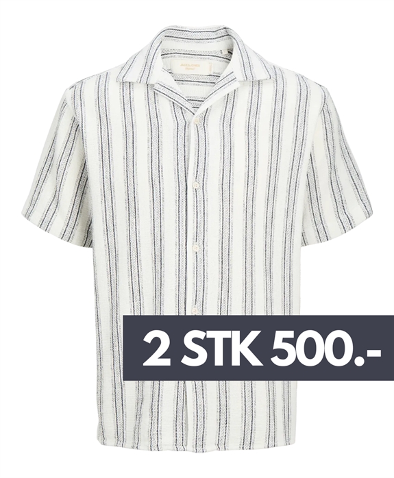 Jack & Jones Jorcoba Stripe resort SS Shirt - Cloud Dancer/Stripes 